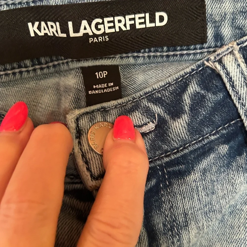 Karl Lagerfeld Light Blue Ankle Jeans with Glitter Cuff - Picture 4 of 6